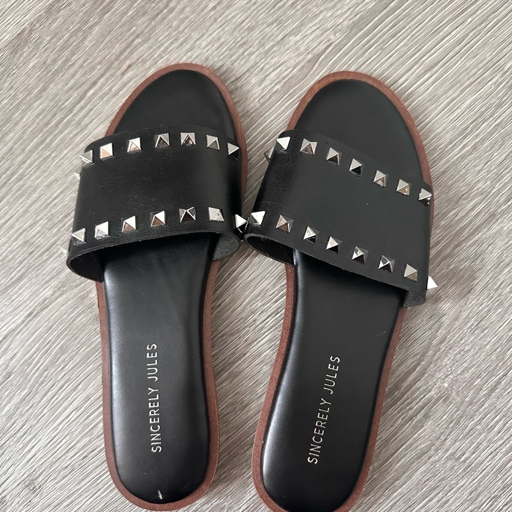 Sincerely Jules Black and Silver Studded Sandals